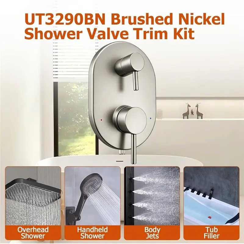 UT3290BN Brushed Nickel Trim Kit For Moen Align M-CORE 3-Series 2-Handle Shower Faucet Valve Replacement