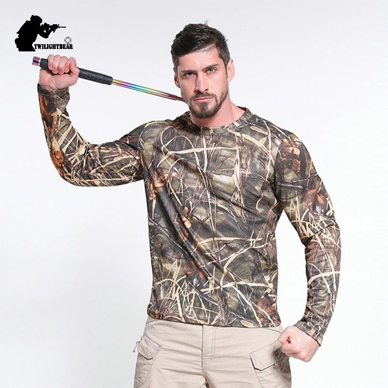 Camouflage Men\'s T-Shirts Long Sleeve Quick Drying Tactical Shirt Men Clothing Outdoor Training Hunting Camping Tees AFT01