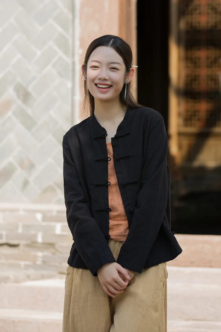 Autumn Tang Suit Inspired Top with Stand Collar, Frogs & Slim Fit