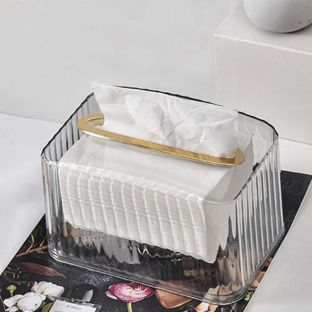 Practical Striped Design Tissue Organizer Built-in Spring Creative Home Living Room Multifunctional Tissue Box Organization