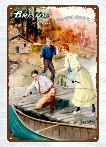 Bristol Rods fishing canoe metal tin sign mancave metal wall art