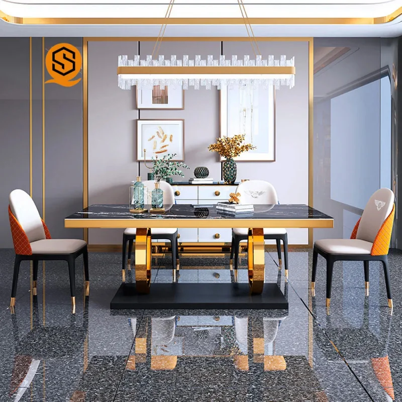 custom.Modern Dining Room Furniture Nordic Rectangular Luxury Marble Dining Table Dining Table Set with Chairs Sale