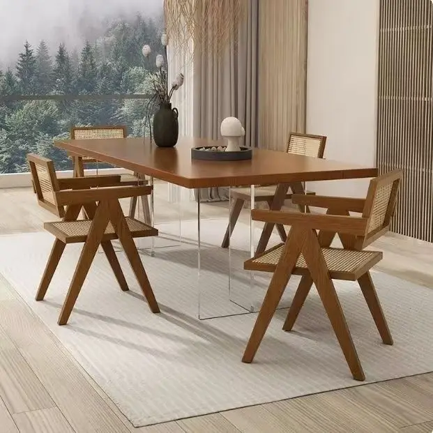 Japanese style solid wood dining table storage baffle pine log dining table