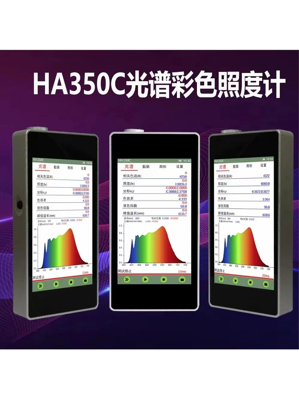 

Spectral illuminance meter, spectrometer, color temperature meter, color tolerance tester