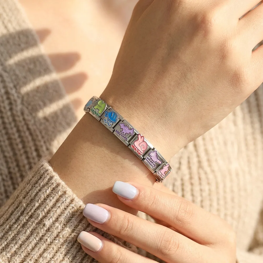 Bunte Englische Wort-Tier-Serie Handkette Edelstahl-Schmuck Italienische Glieder Passend für 9mm Armband DIY-Zubehör – Detail 5
