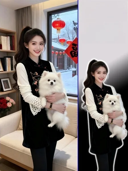 

plus Size Women's Korean Sle Spring irt And Vest Set Embroidered Base Layer Unique Women's Faion Vest Top Set