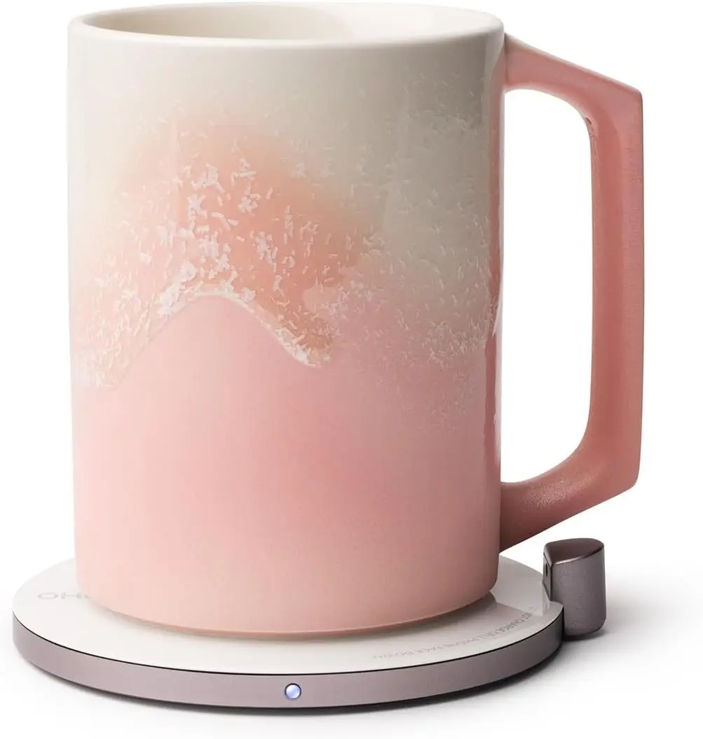 Self-Heating Ceramic Coffee Mug Set, 12 fl oz / 355 mL Infrared Temperature Control Warmer Mug with Max Heating Pad for Coffee and Tea, Fuchsia Cloud