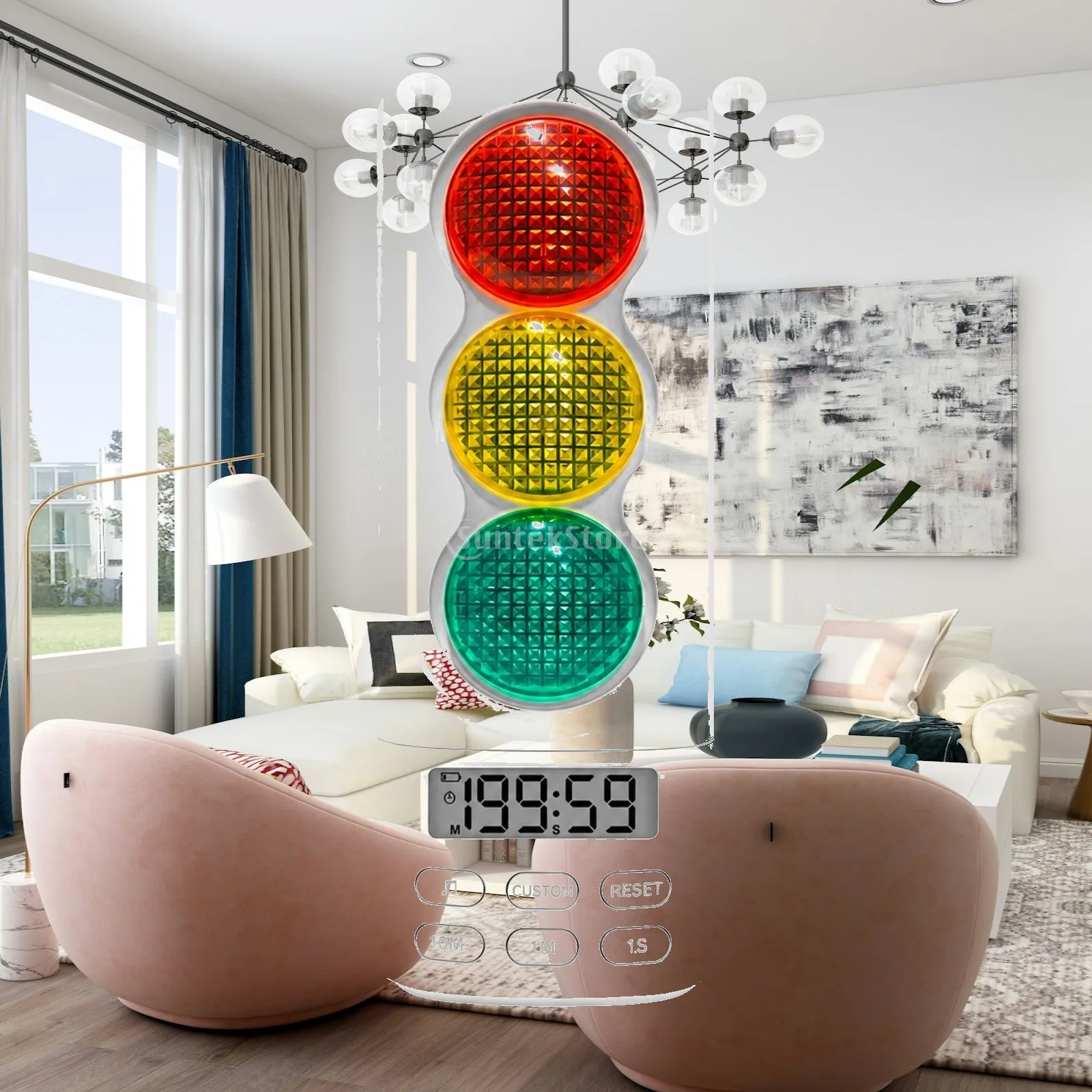 Traffic Light Visual Timer Adjustable Volume Traffic Light Countdown Timer Customizable Non-Slip for Children, Study