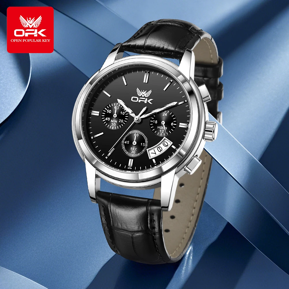 OPK 6051 ساعة رجالي بسيطة أصلية ساعة كوارتز الفولاذ المقاوم للصدأ تاريخ الساعات للرجل مقاوم للماء مضيئة هدايا رجالي Reloj
