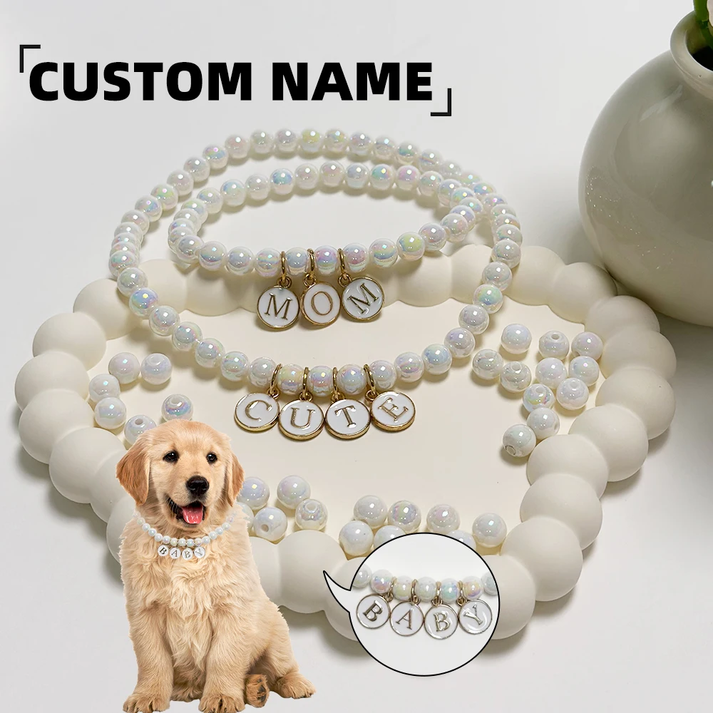 

Customizable Personalised Pet Dog Cat Name Necklaces Collar with Plastic Beads for Small Dogs Kitten Rabbit Elastic Rope