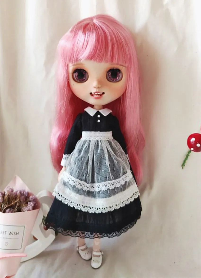 

Bjd doll blythe dress Lace mesh overtum apron dress dress long skirt 30cm toy cloth (Fit for Pullip,Ob24, Licca)