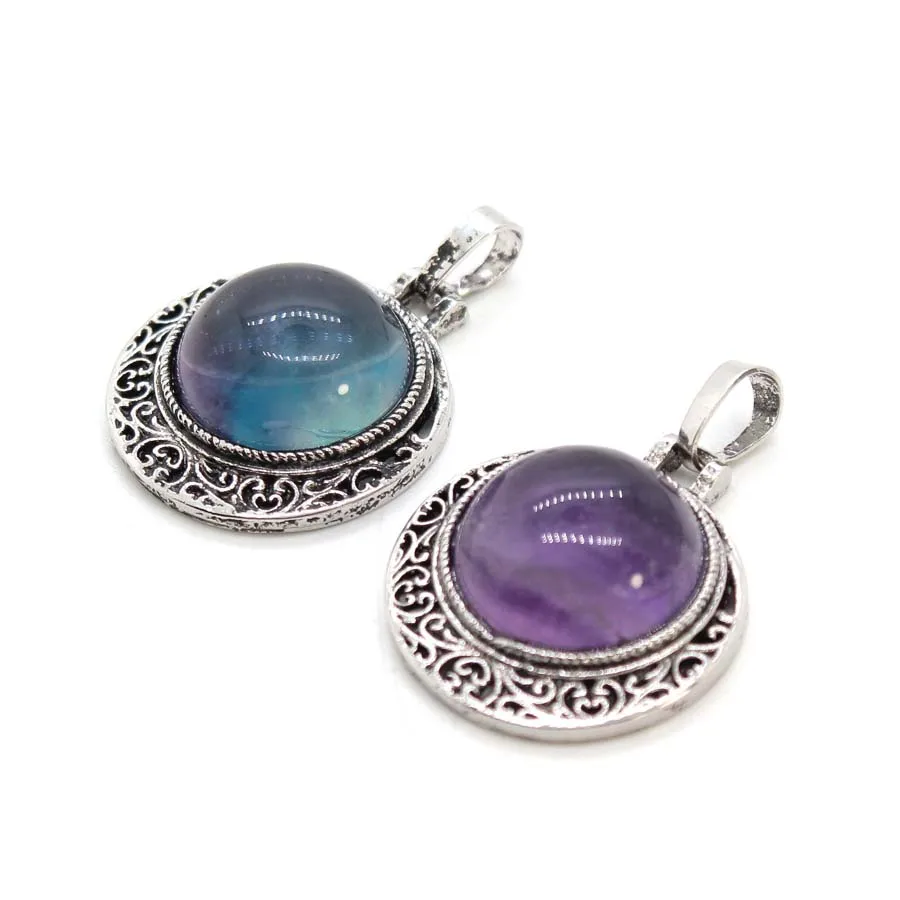 Charms Natural Healing Crystal Round Stone Pendants For Women Amethyst Rose Quartz Fluorite Choice Men Pendant Jewelry Gifts