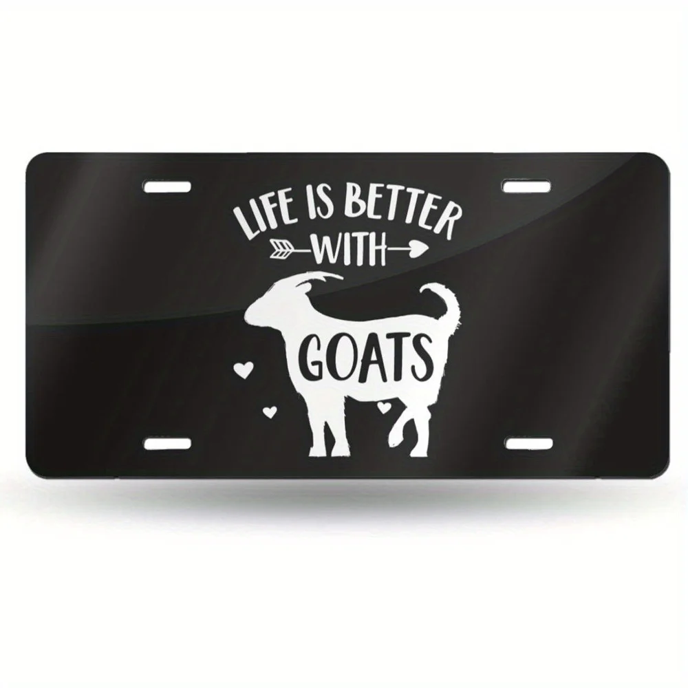 2D Flat, 1pc Goat Makes Life Better Front License Plate Cover, Car Front Decoration License Plate, Aluminum for Men And Women