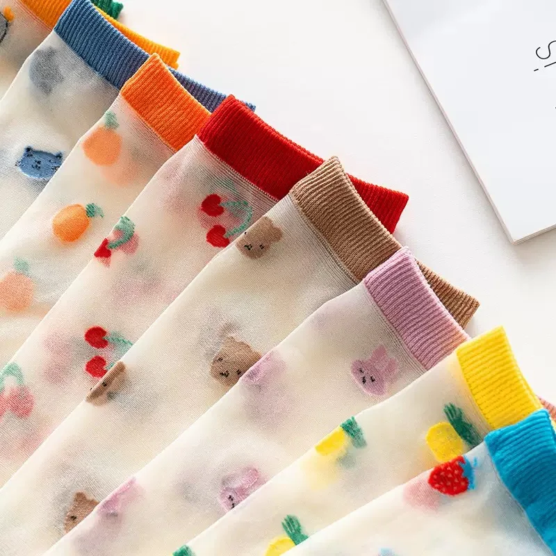 Damen Sommer Ultra-Dünne Transparente Liebeskristall Kawaii Socken Mädchen Atmungsaktive Koreanische Süße Eisseide Stil Durchsichtige Bestickte Socken – Detail 2