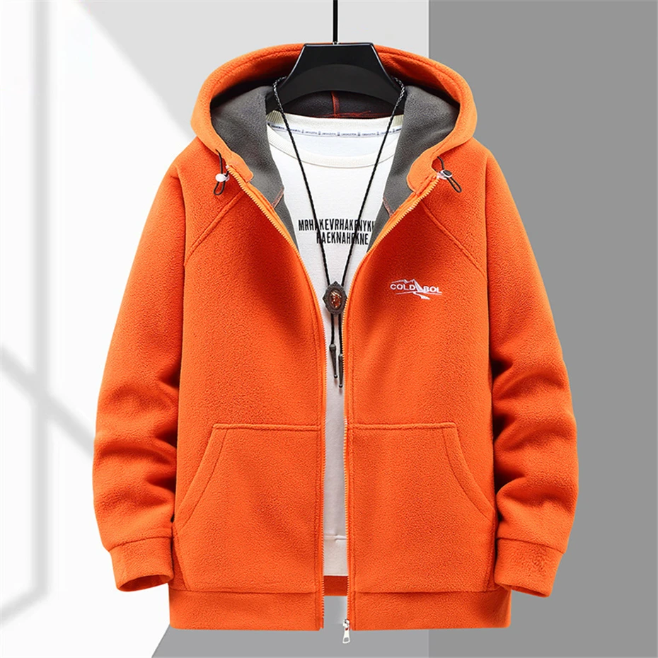 Polar Fleece Jacket Men Plus Size 10XL 12XL Solid Color Jackets Autumn Winter Warm Hooded Jacket Coat Male Outerwear Big Size