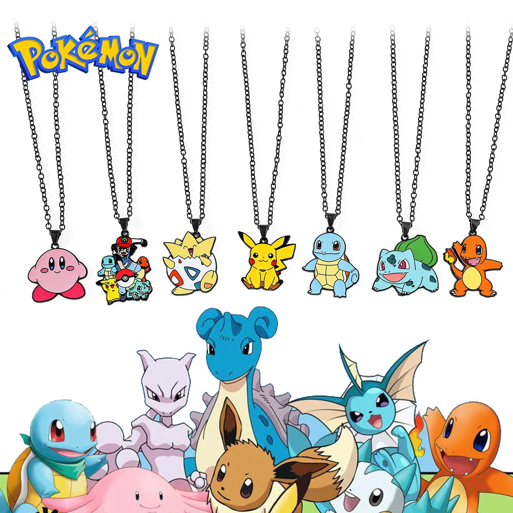 Anime Metal Pendant Necklace - Pikachu Squirtle Bulbasaur Charmander Cute Figure Jewelry Party Decoration Accessories