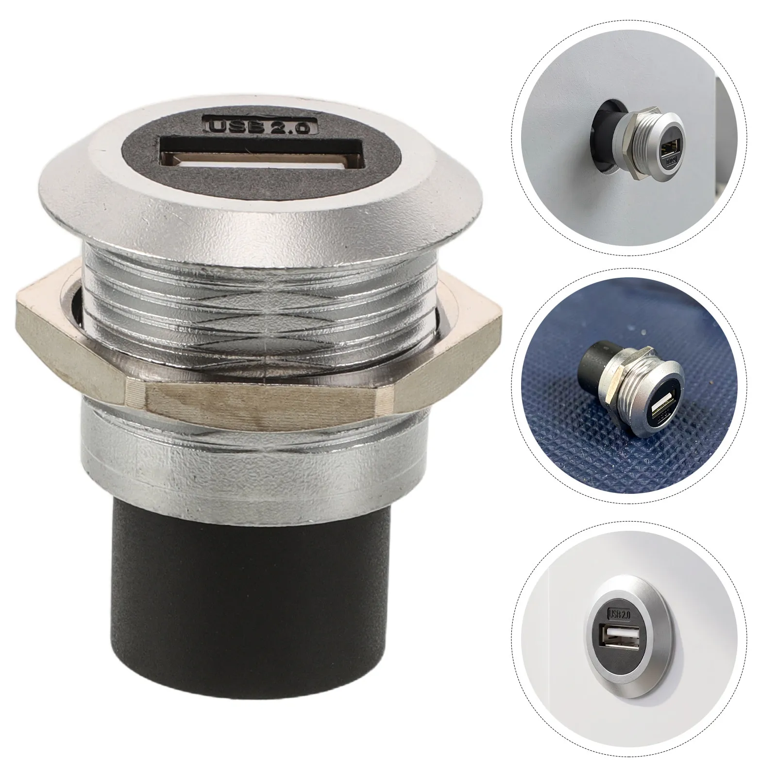 USB 2.0 Round Panel Mount Female Socket Silver D Type Interface Pass Through Connector Module Data Network Extension