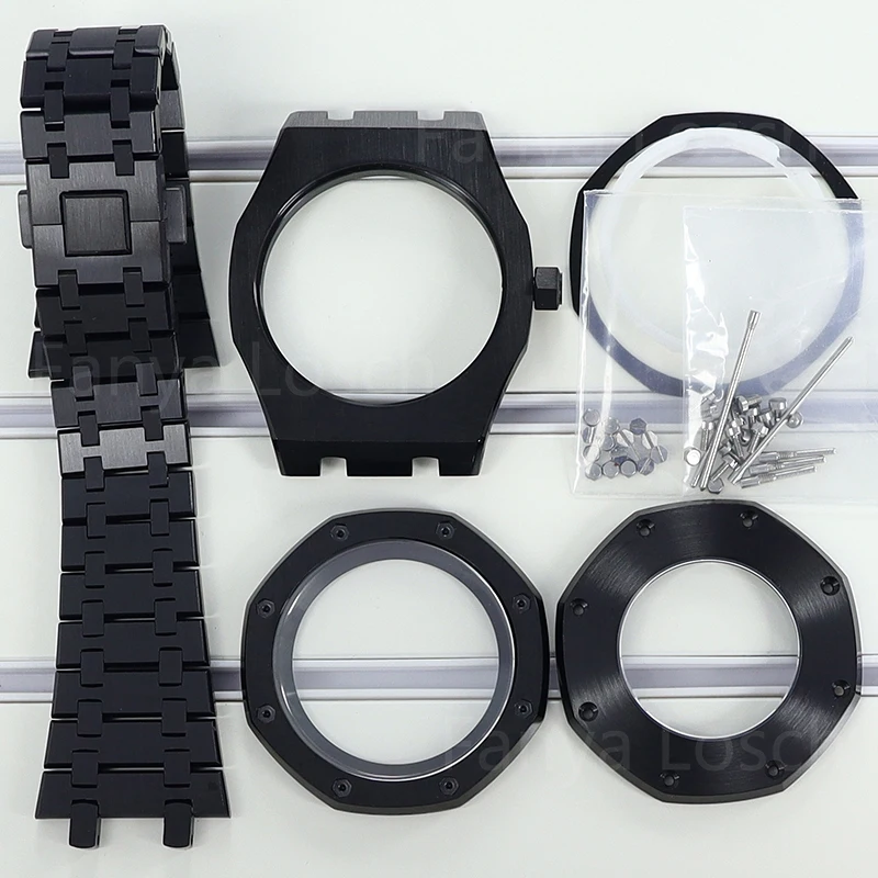 

41mm Octagon Watch Black Cases steel band Chapter Rings Parts For oak Seiko nh35 nh36 nh34 nh38 Movement 28.5mm Dial Waterproof