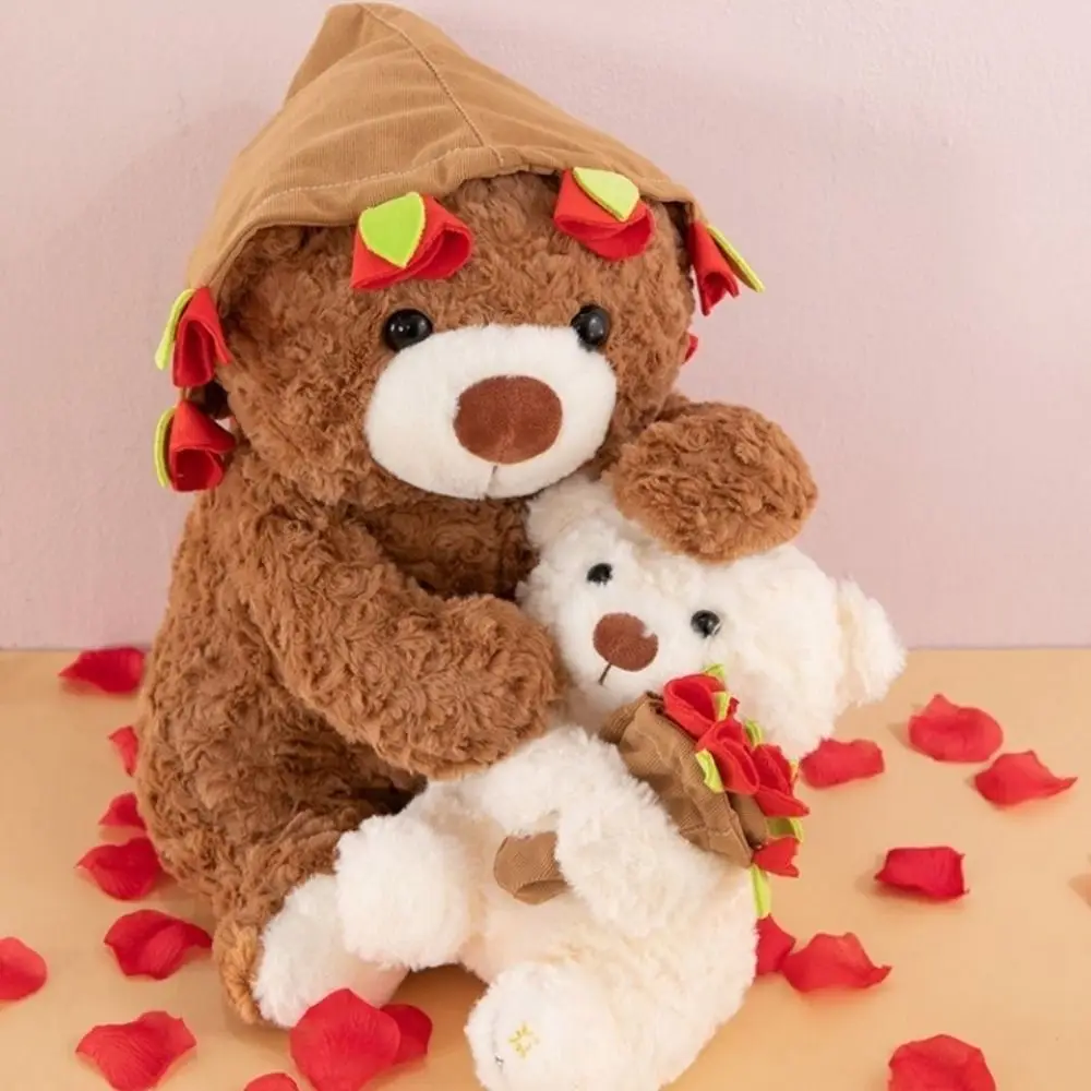 Créativité romantique ours Rose détachable dessin animé tenant des fleurs ours couverture florale ours porter Rose chapeau anniversaire