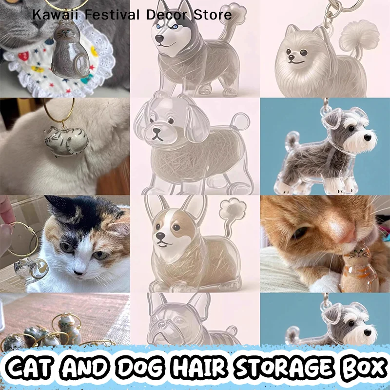 Dog Hair Storage Pendant Keychain Transparent Cat Fur Keepsake Capsule DIY Decoration Memorial Gifts for Pet Lovers Home Display