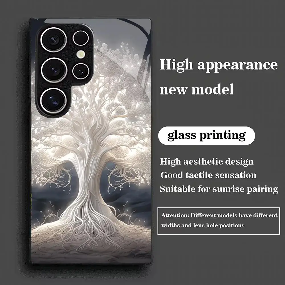 White forest tempered glass phone case suitable for Samsung Galaxy S26 S25 S24 S23 S22 S20 FE/Ultra/Plus anti fall back cover