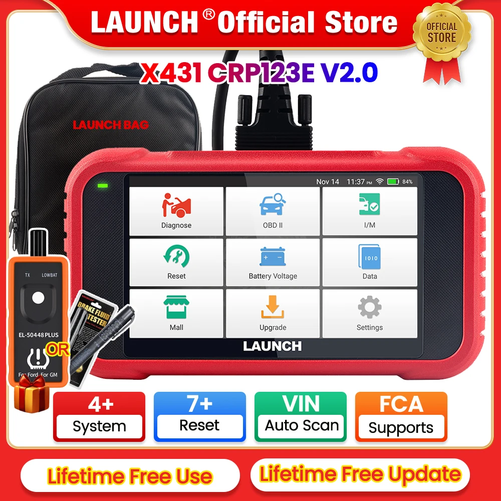 LAUNCH X431 CRP123E V2.0 /CRR123I V2.0 Car OBD2 Diagnostic Tools Auto OBD Scanner ABS SRS Engine AT+ 7 Reset Service Free Update