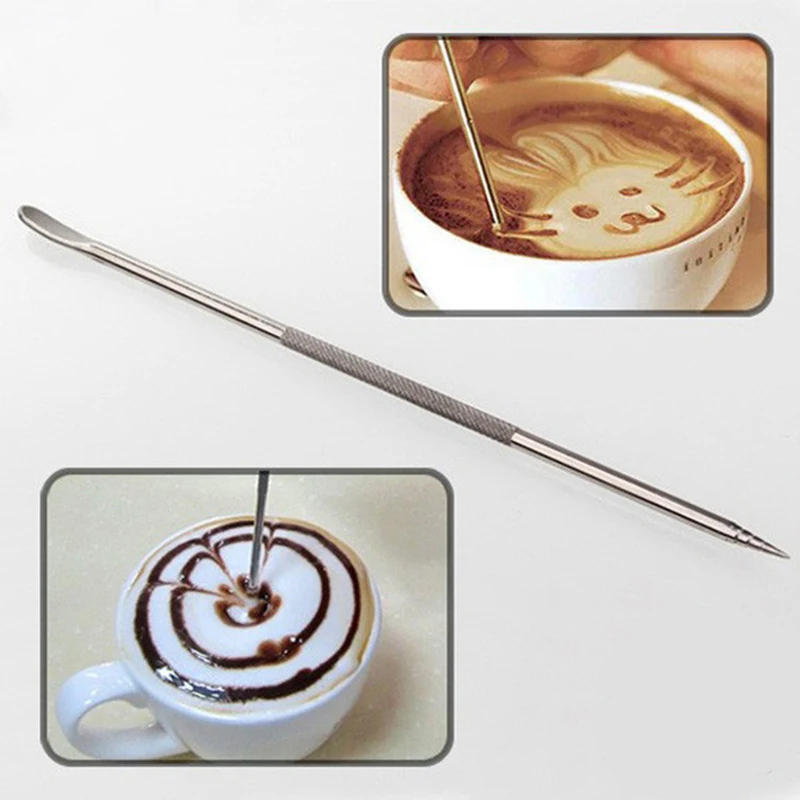 Stainless Steel Coffee Decorating Art Pen Wooden Handle Latte Pull Flower Needle Barista Tool Coffee Accessories Modeling Tool