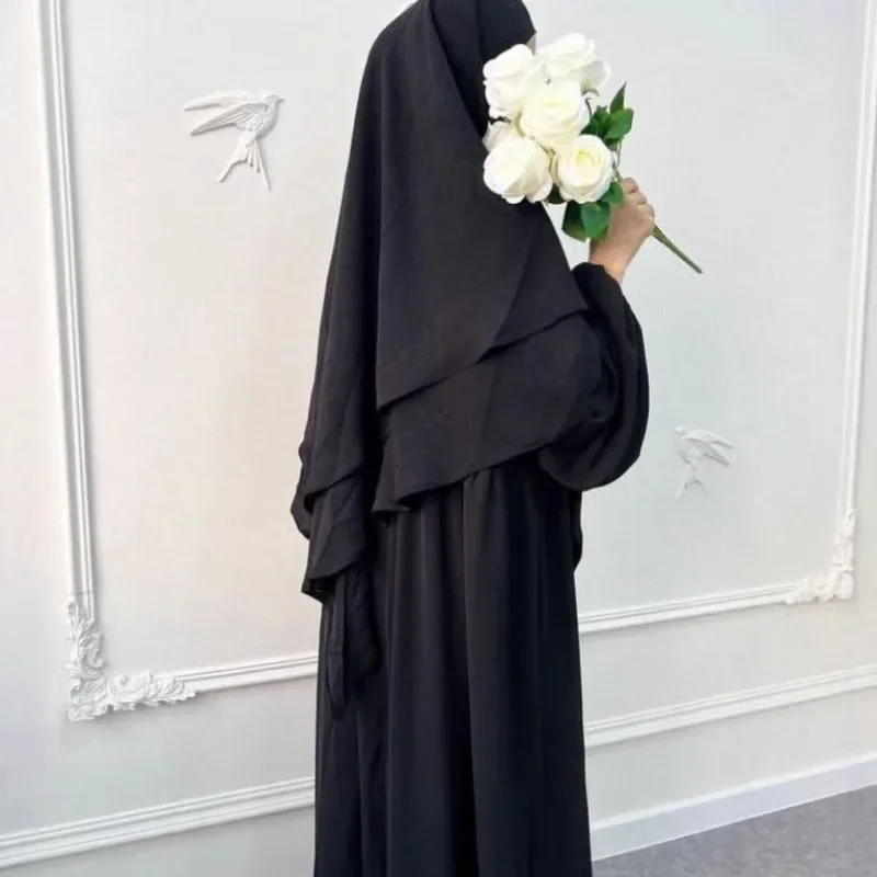 2025 travail dur musulman couleur unie mode vêtements pour femmes couleur unie plissée robe ample avec foulard couverture à deux couches P333