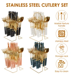 24Pcs Stainless Steel Silverware Set with Hanger Knife Fork Spoon Western Cutlery Set Mirror Polished Kitchen Supplies Home Gift
