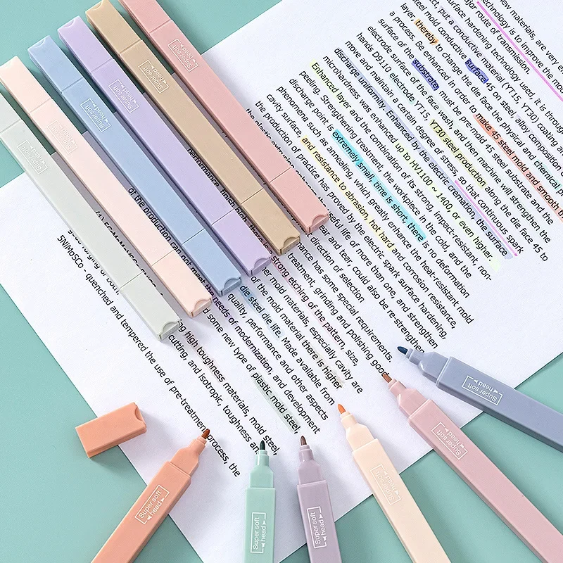 6Pcs/Set Morandi Color Highlighter Marker Pen Double-Head Highlighter Pens Stationery Items Back to School Supplies Girls Gift
