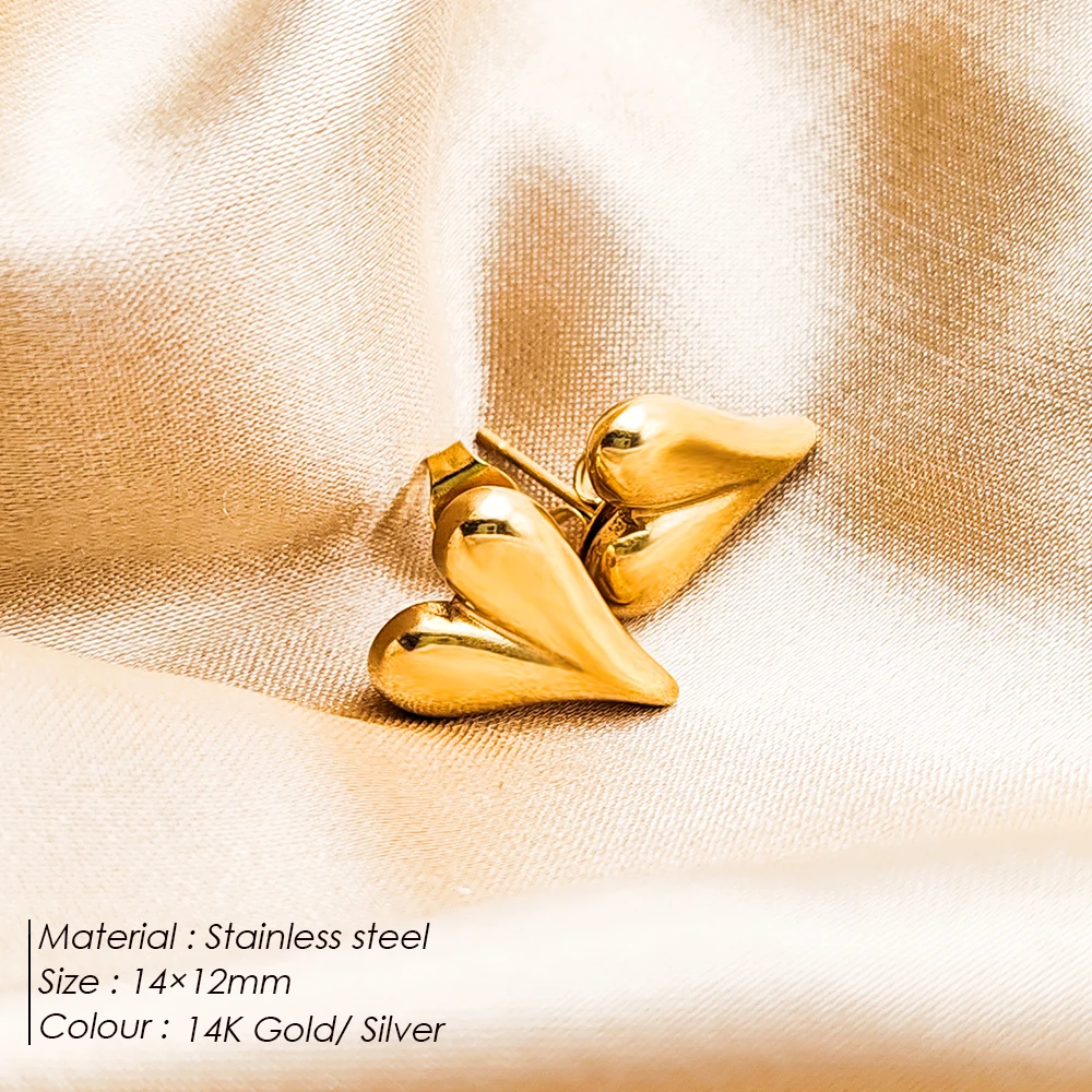eManco Korean Stainless Steel Heart Piercing Earrings Hip Hop Style Minimalist for Women's Jewelry