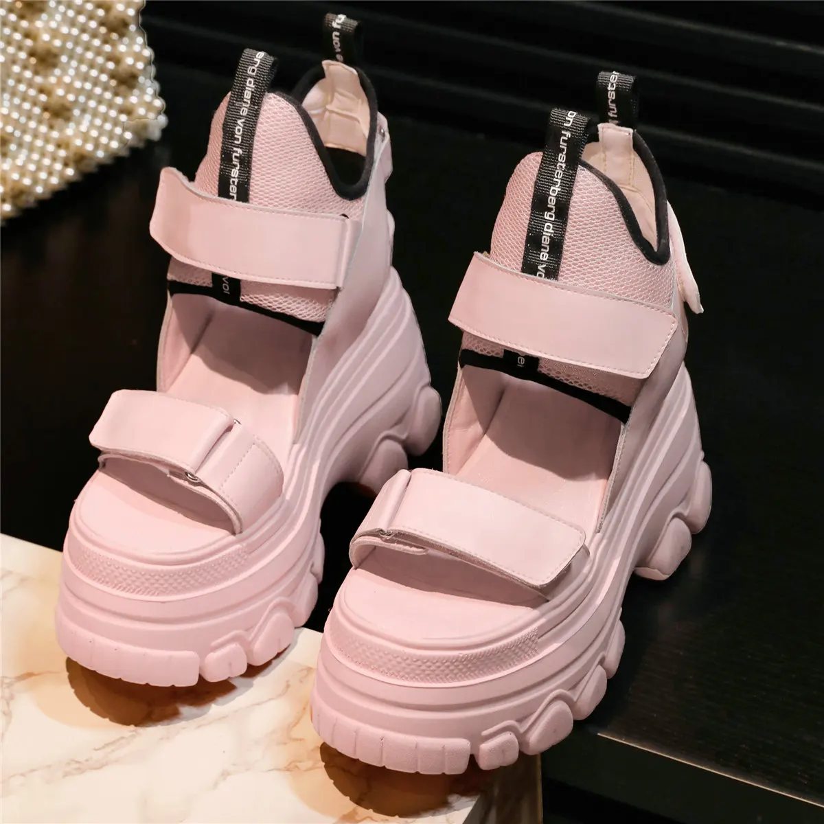 12cm High Heels Platform Pumps Women Cow Leather Wedges Gladiator Sandals Female Summer Open Toe Fashion Sneakers Casual Shoes