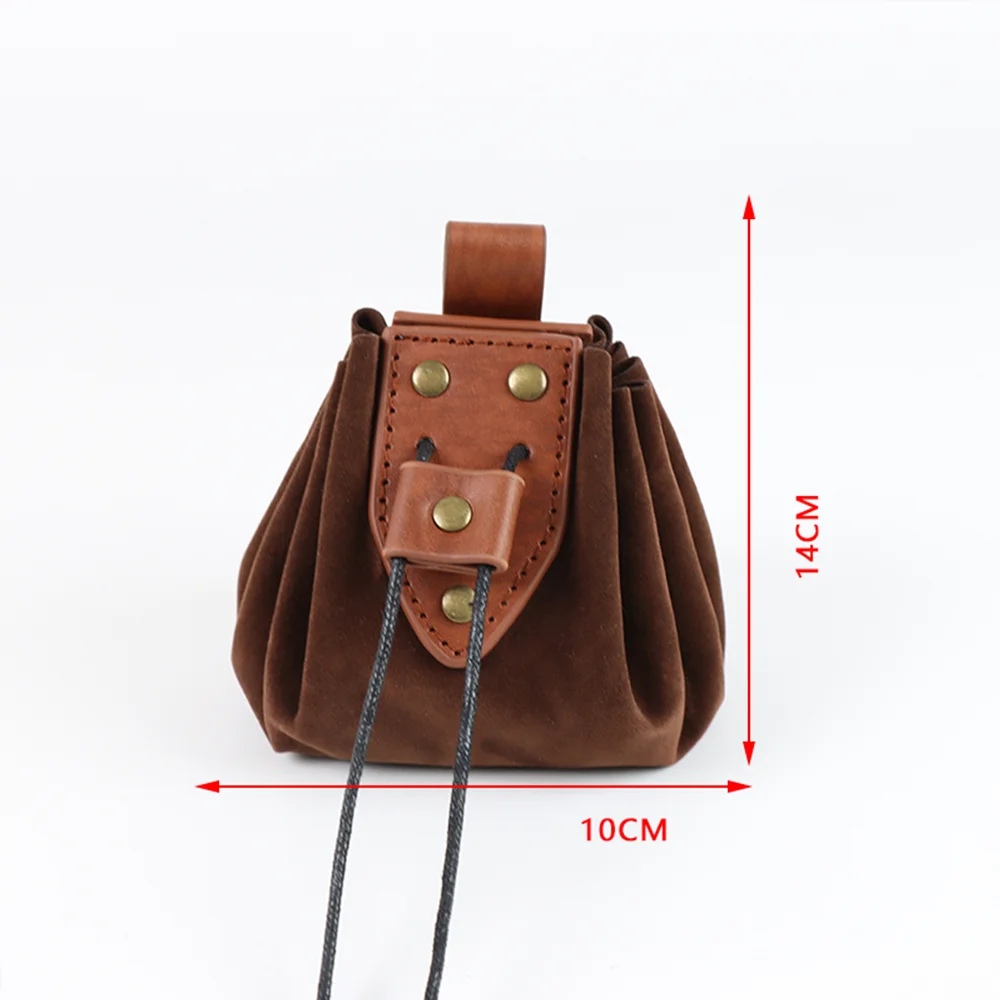 Vintage Medieval Faux Leather Coin Purse Drawstring Pouch for LARP Waist Bag Hanging Belt Coin Purse Cosplay Props