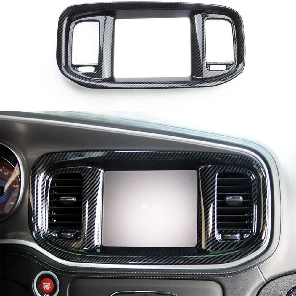 

​Carbon Fiber Dashboard DVD Navigation Screen Frame Cover Trim For Charger 2016-2021