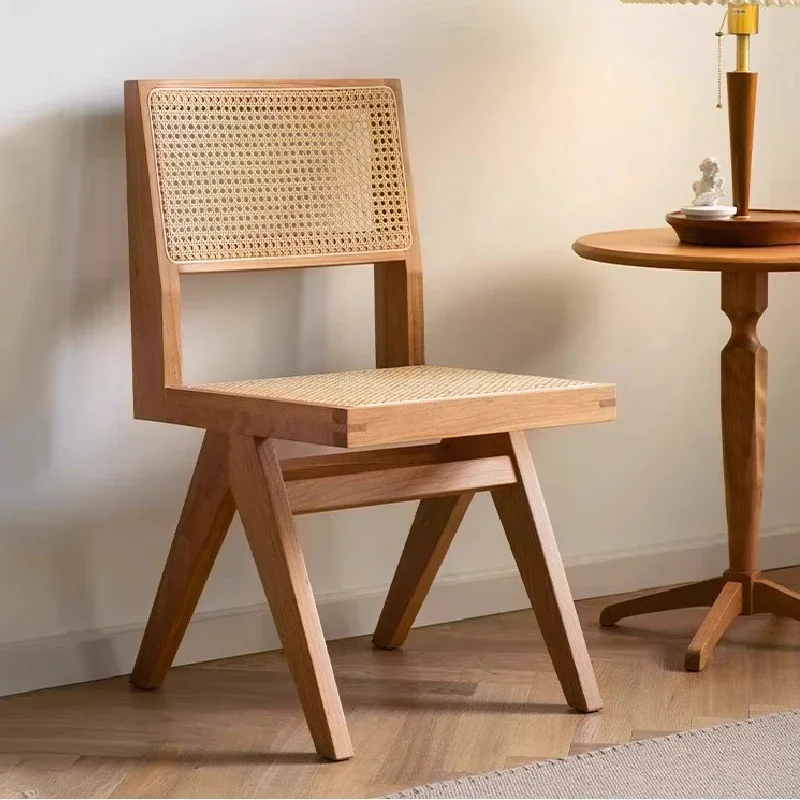 

Dining Rattan Chair Antique Ergonomic Designer Interior Chair Party Wood Cofe Office Modern Silla Lujo Wabi Sabi Furniture