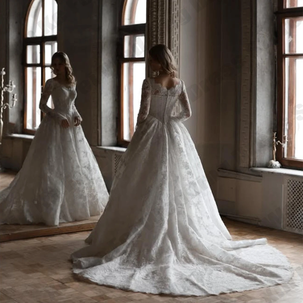 Luxury Women's Lace Wedding Dresses A-line Gorgeous Long Sleeve Princess Bridal Gowns robe de Mariée Bride Dress Customized 2026