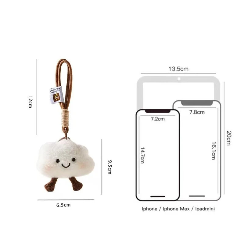 Cute Cloud Hand Rope Plush Pendant for Girls Smiling Heart Keychain Bag Decoration Soft Toy Car Accessory