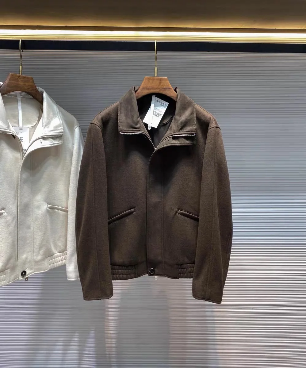 Herren Herbst Winter Busin Casual Faion Jaet Mantel Klappe Kragen Gemischte Wolle Stoff Mittleren Alters Stand Fit Lange Sve Zi...