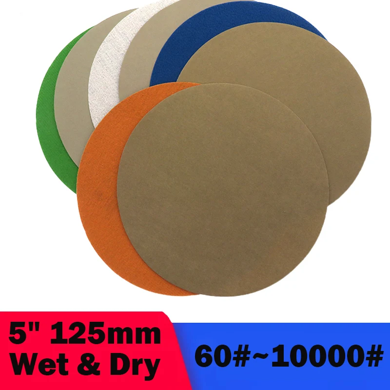 5/10/20/50/100Pcs 5inch 125mm Sandpaper Hook & Loop Sanding Disc Water/Dry Sand Paper Abrasive Tools 60 80 100 120 150~10000Grit