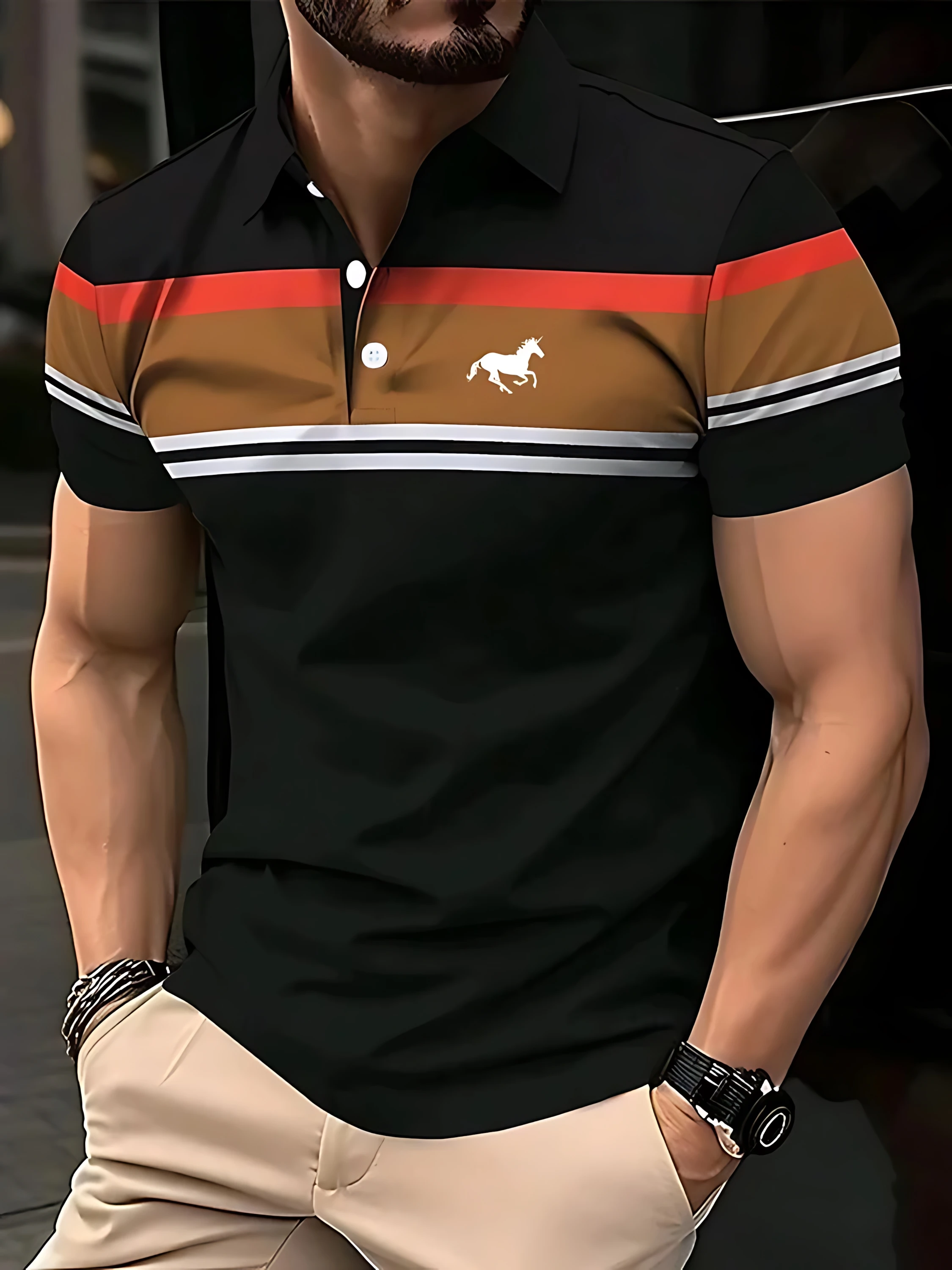 Men's Short-sleeved Polo Shirt Casual 3D Printed Design Stripes Pattern Summer men's polyester sports polo shirt Men's clothing