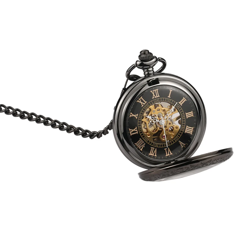 

Vintage Retro Watch Men Alloy Mechanical Pocket Watch with Metal Chain Steampunk Watch Roman Man Gifts