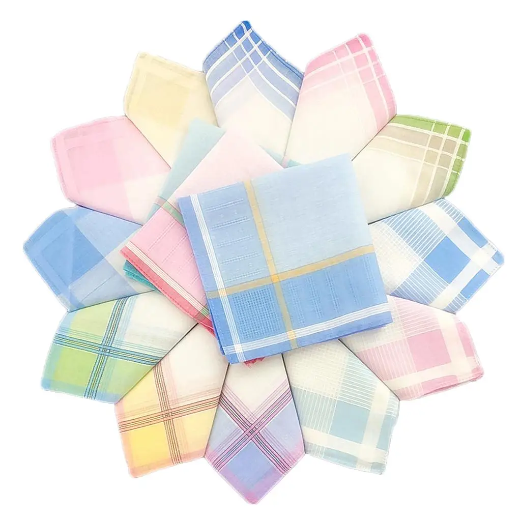 12x Pure Cotton Handkerchiefs Men Women Washable Party Hankie Kerchiefs