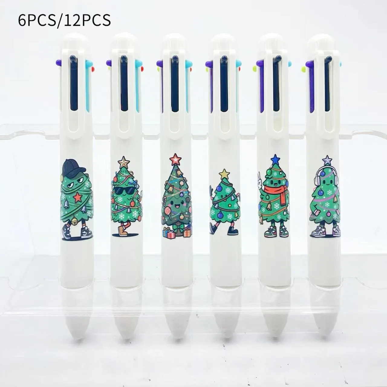 6PCS/12PCS Christmas Tree Men White Series Set Six-In-One Multicolor Ballpoint Pen Student Marker Pen Highlighter Set
