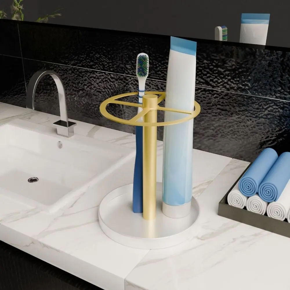 

Stainless Steel Toothbrush Toothpaste Holder Anti-slip with Ventilated Slots Toothbrush Stand Space Saving Toothpaste Organizer