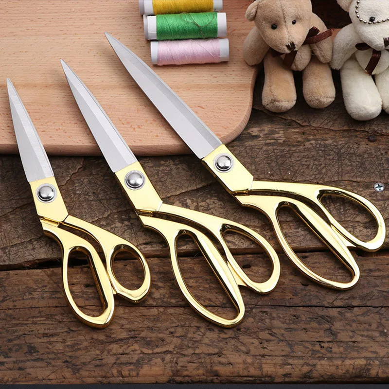 3 Sizes Gold Big Stainless Steel Tailor Scissors Household Shears Kitchen Knife Cloth Cutter Office Business Ribbon Cutting Tool