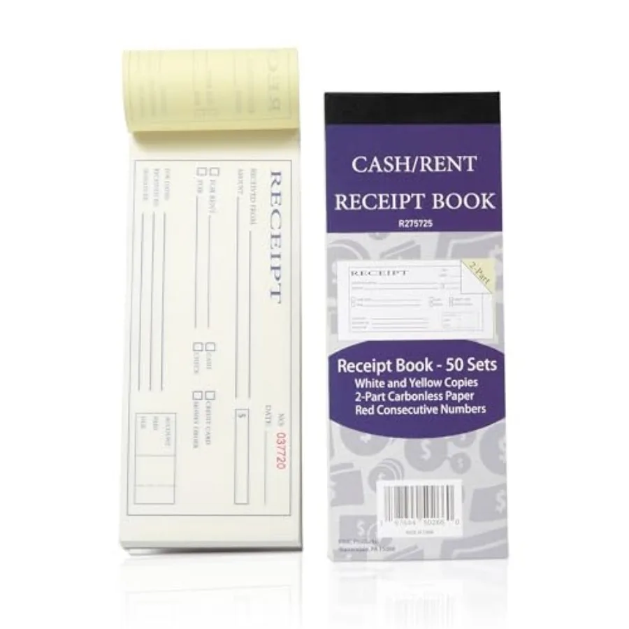Cash and Rent Receipt Book - 50 Sets of Receipts - 2 Part Carbonless Paper - Ideal for Small Businesses and Landlords