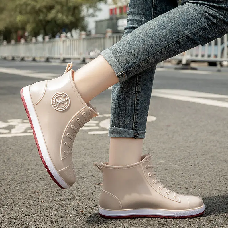 Black rubber boots woman for rain galoshes 2024 new spring summer ankle rain boots causual outdoor working water shoes