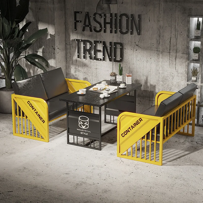 Vintage Industrial Style Restaurant Furniture Booth Seating Coffee Shop Leisure Sofa and Table Set