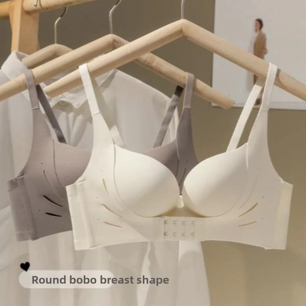 

Simple Front Buckle Wireless Deep V Bra Shockproof Anti-sagging Seamless Bra Solid Color Adjustable Brassiere for Women Gifts