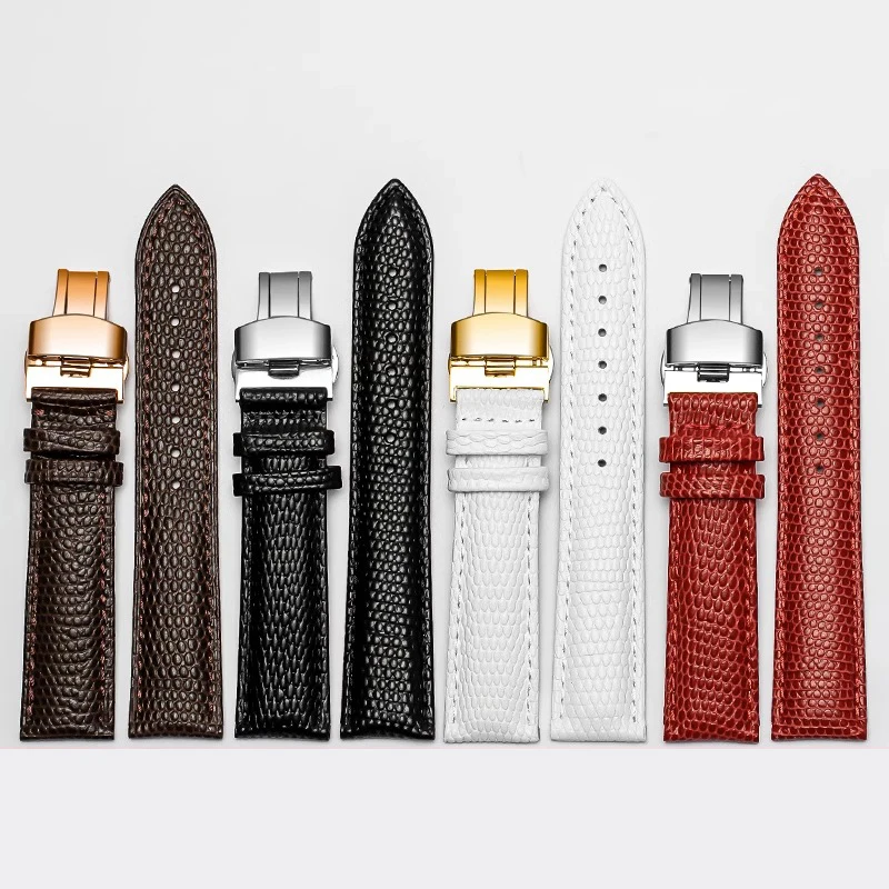 Lizard texture Leather Watch Strap12mm 14mm 16mm 18mm 20mm  Watchband For Men's Watch Accessories Solid Buckle black brown red